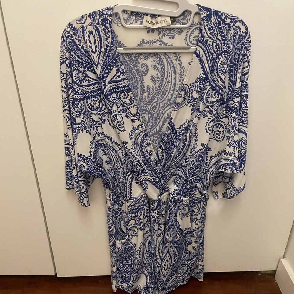 Flowy blue & white romper